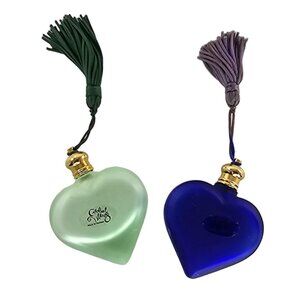 Vintage Global Village Heart Shaped Frosted Glass Perfume Bottles Tassels Set